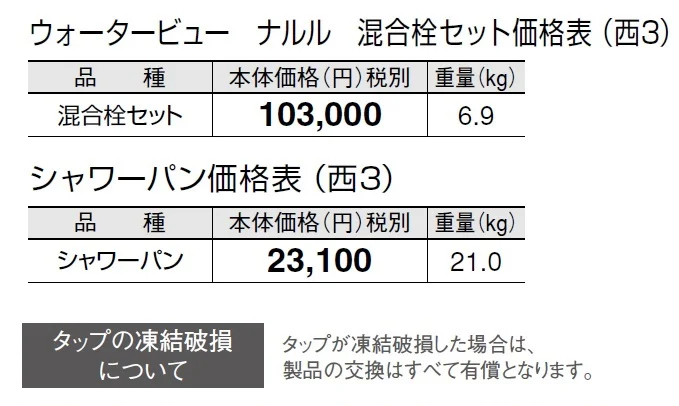 ウォータービュー ナルル混合栓セット【2024年版】_価格_5