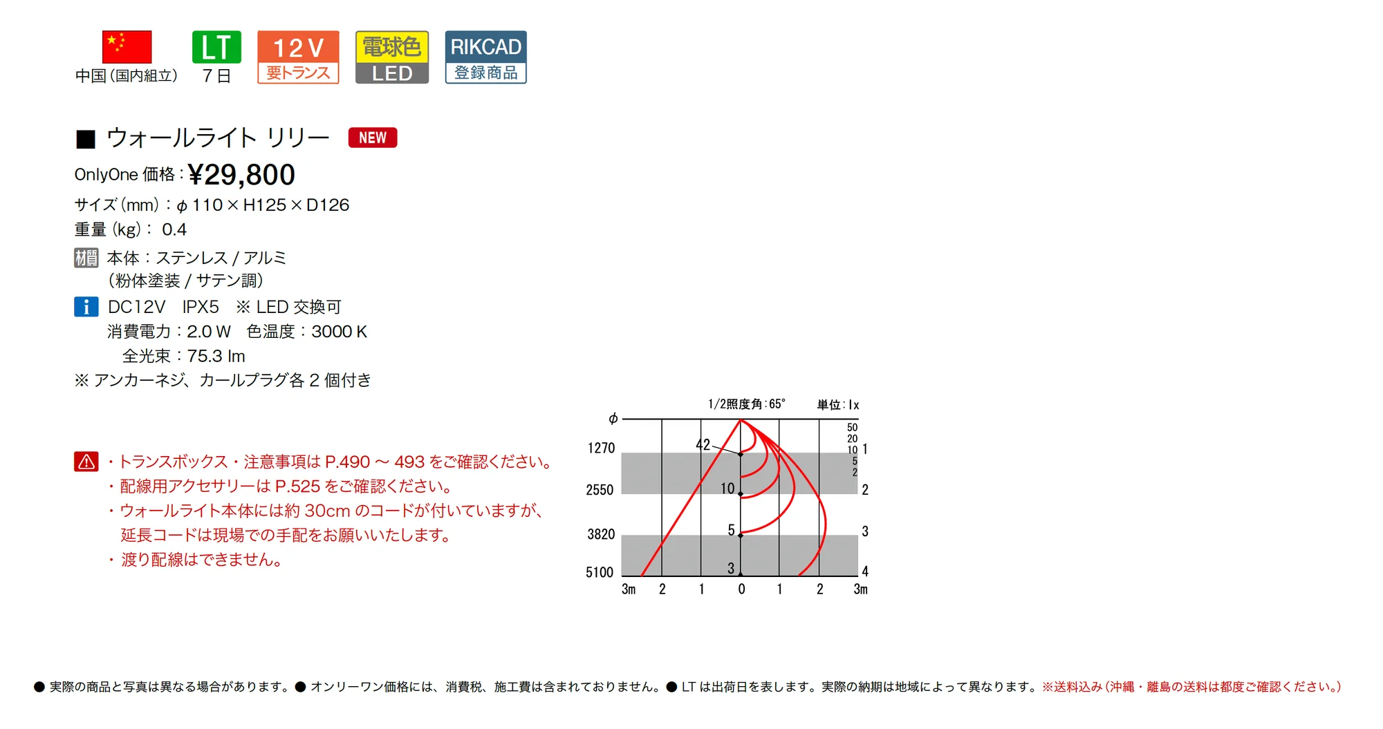 プリモ ウォールライト リリー_価格_1