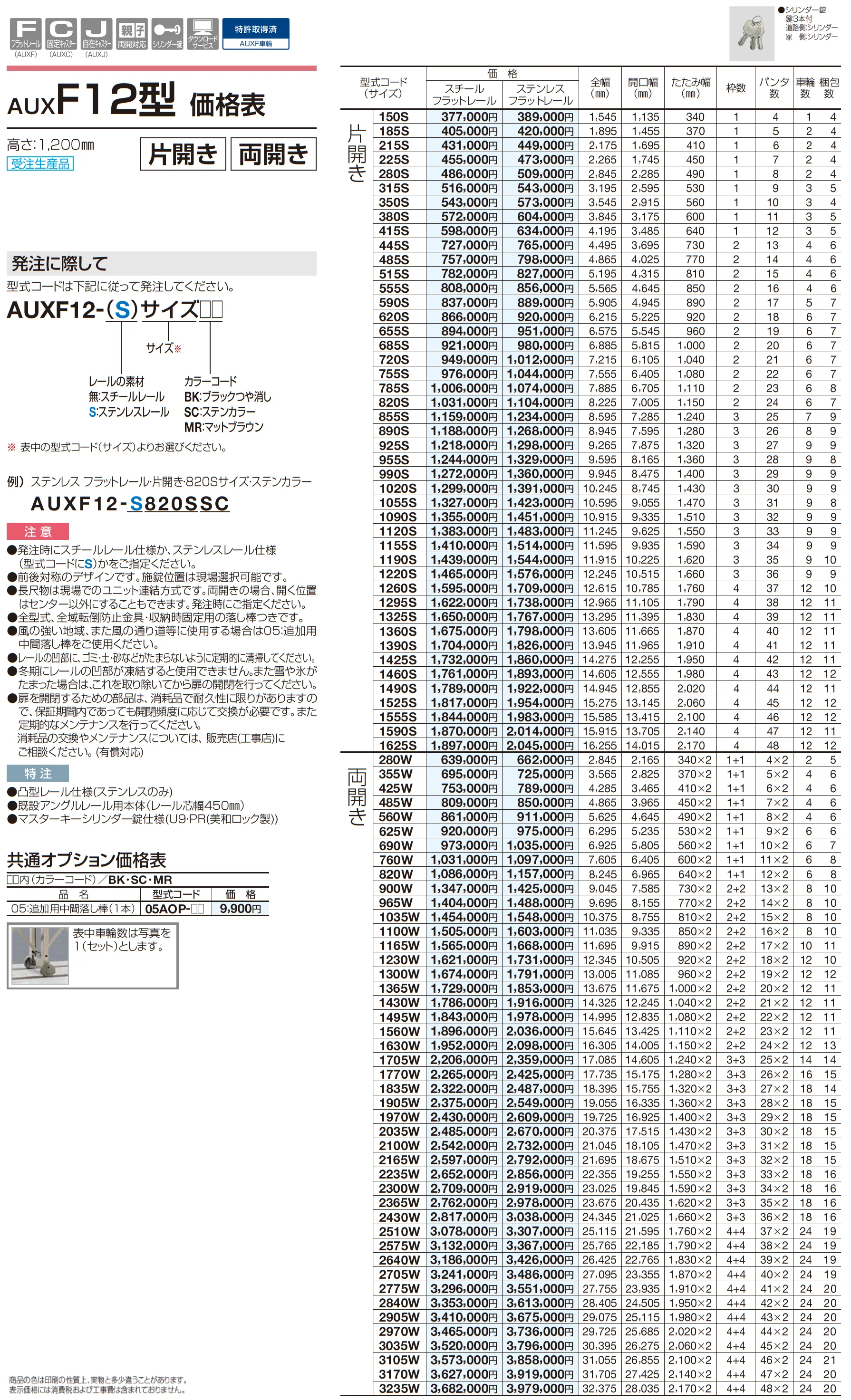 AUXF 12型/14型/16型/18型_価格_1