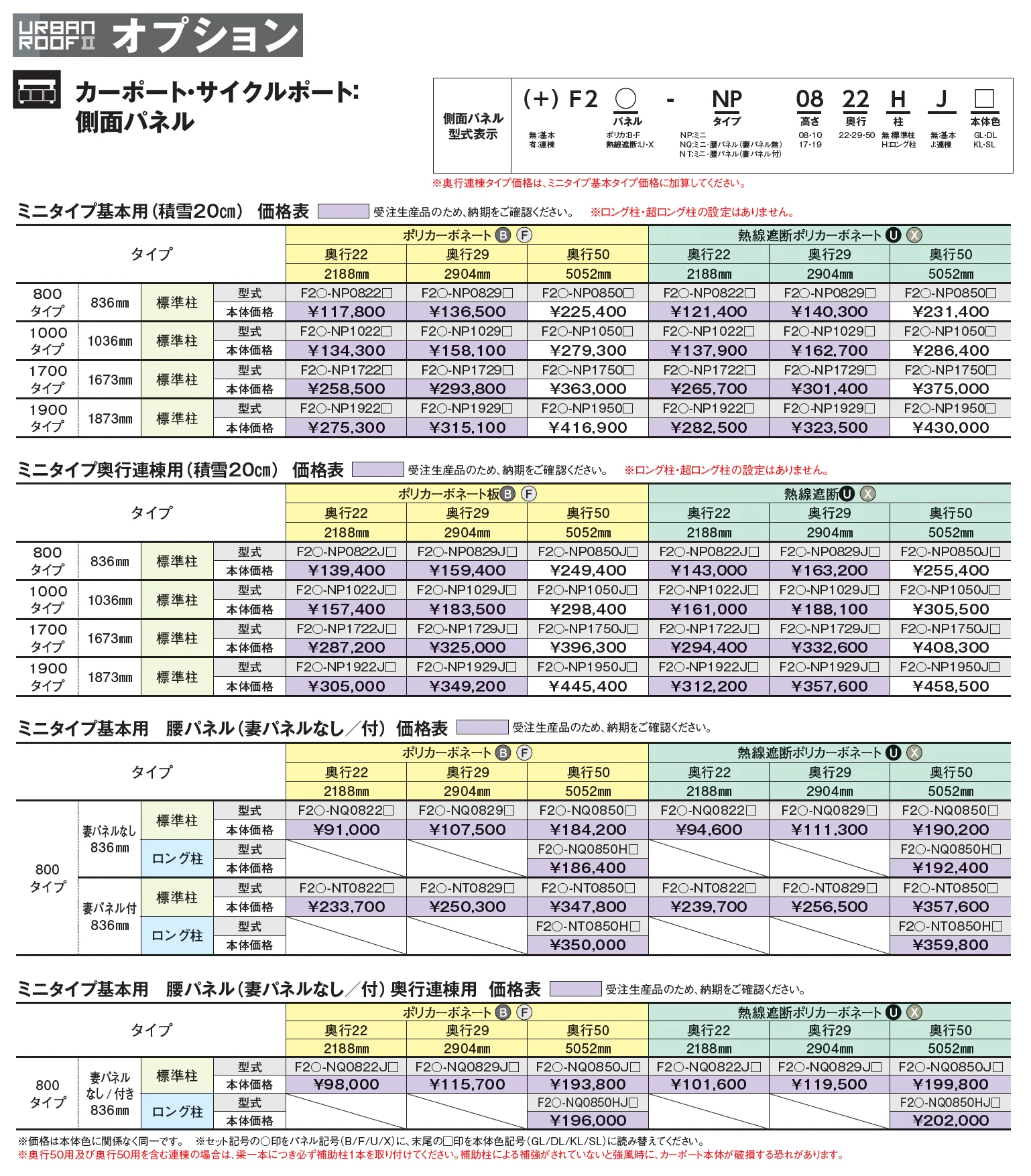 アーバンルーフⅡ ミニタイプ サイクルポート：基本/奥行連棟/Y合掌_価格_2