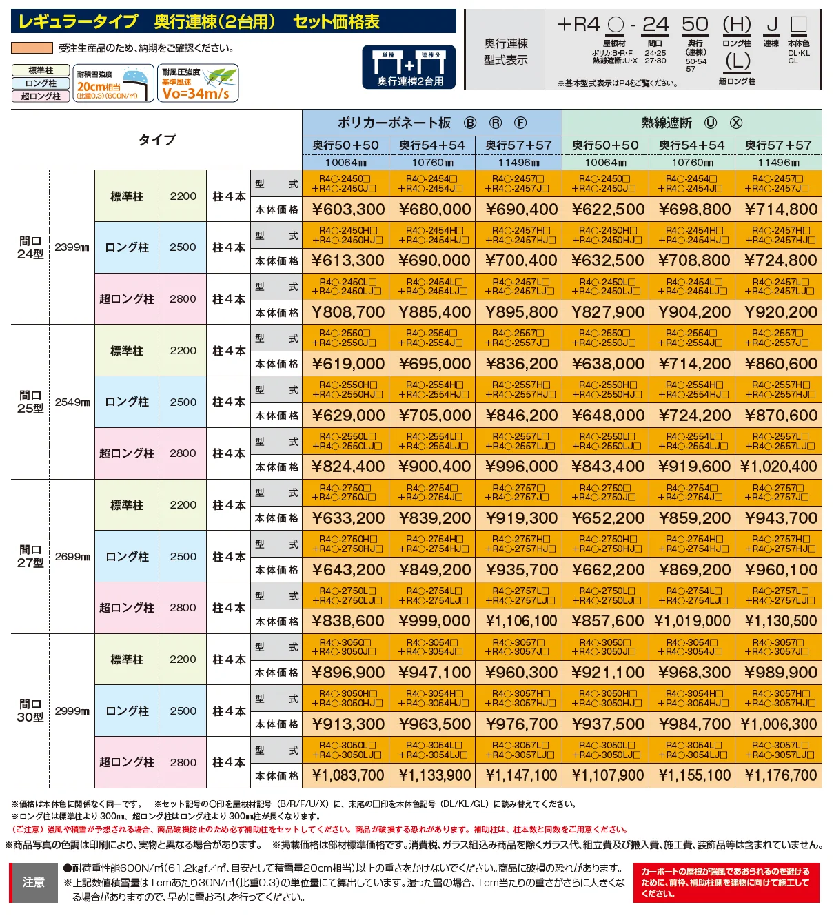 リアルポートⅣ レギュラータイプ カーポート:奥行連棟(2台用)【2025年版】_価格_1