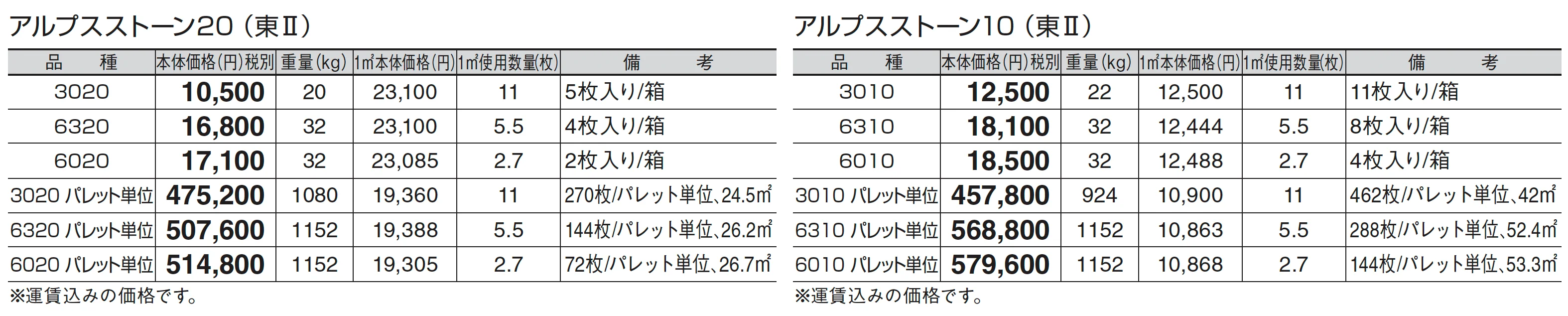 アルプスストーン 20/アルプスストーン 10_価格_2