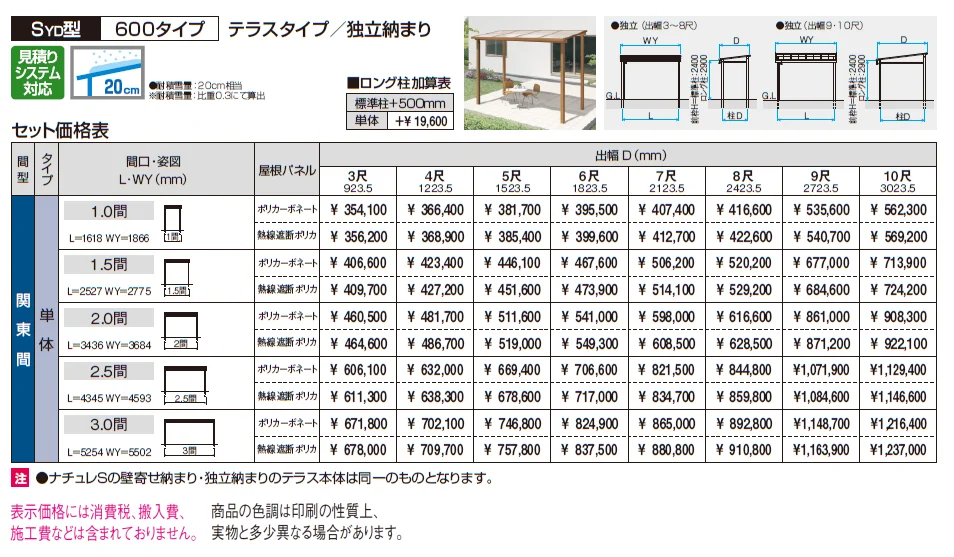 ナチュレS(SYD型 600タイプ テラスタイプ／独立納まり)【2024年版】_価格_1