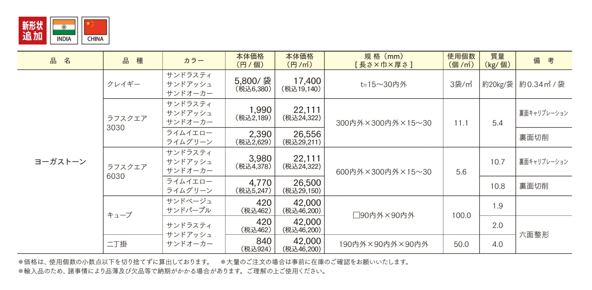 ヨーガストーン クレイギー/ラフスクエア/キューブ/二丁掛【2025年版】_価格_1