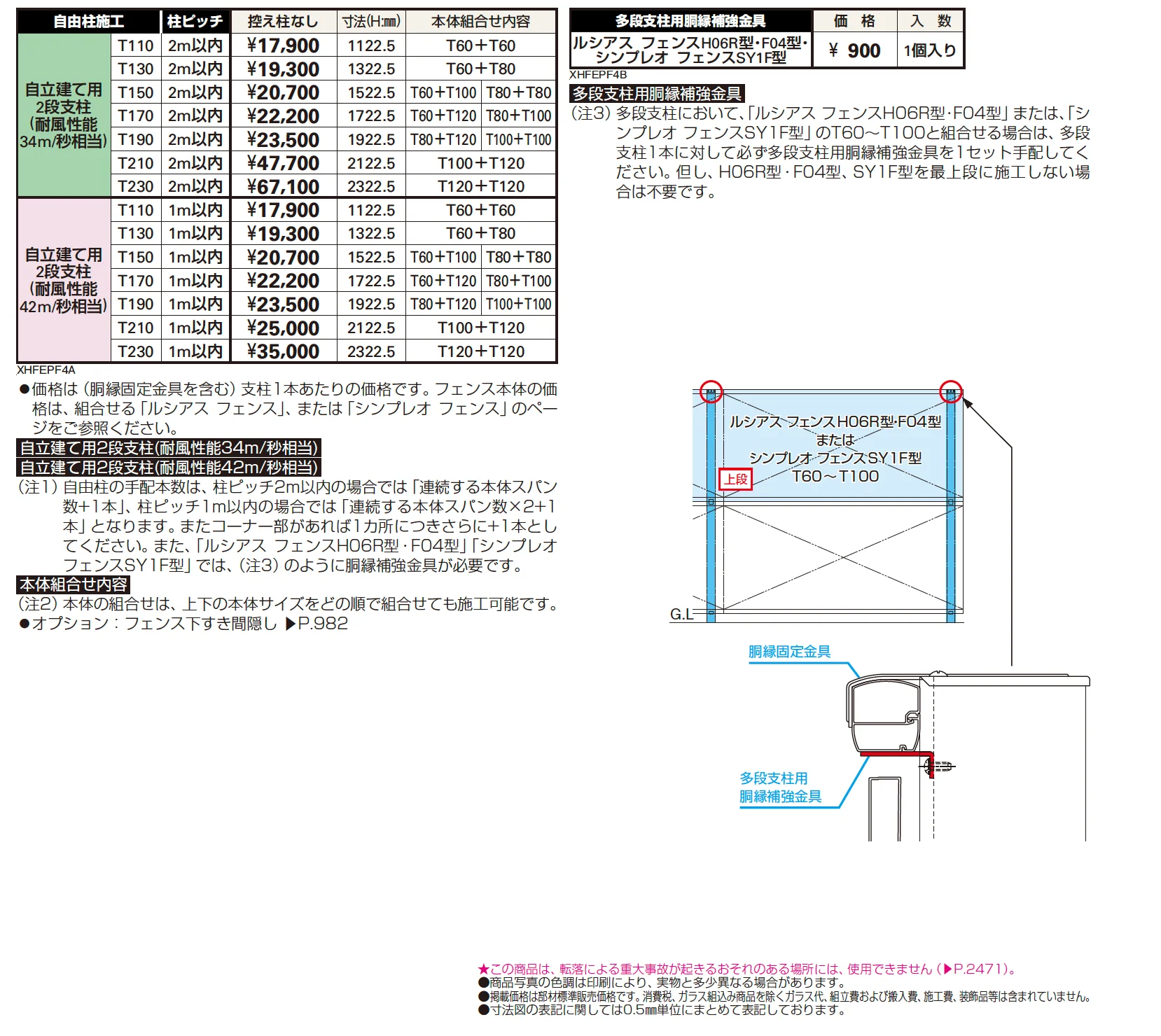 〈自立建て用〉2段支柱 （ルシアス フェンスH05・H06R型、H12型、F01型〜F05型、シンプレオ フェンス）【2023年版】_価格_1