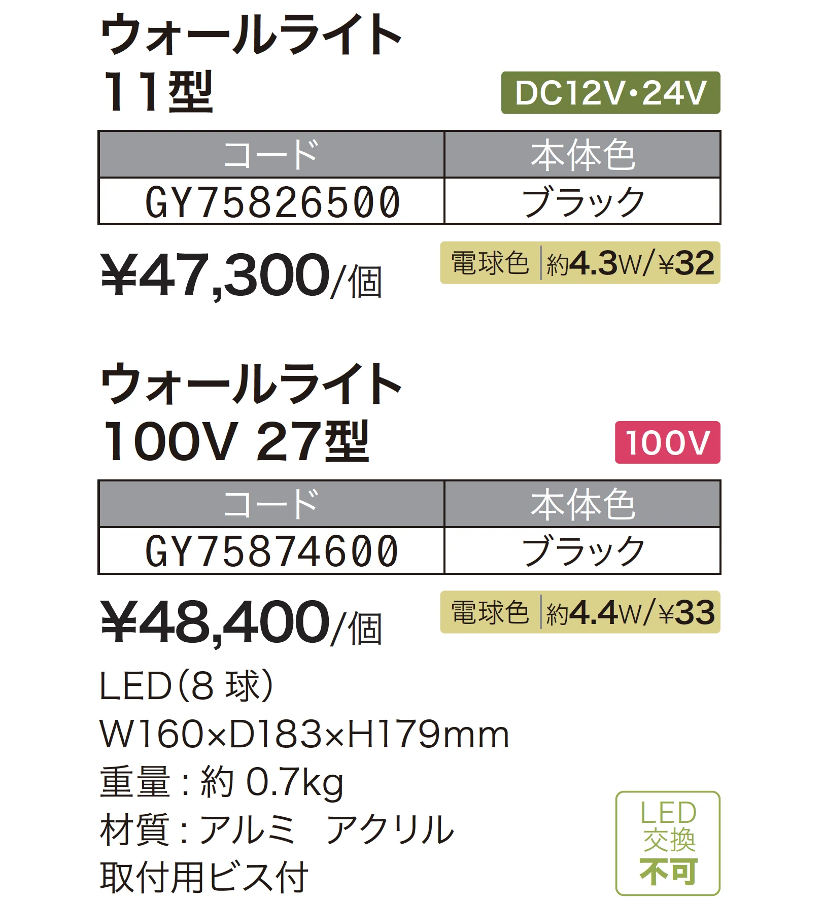 ウォールライト 11型/27型【2025年版】_価格_1
