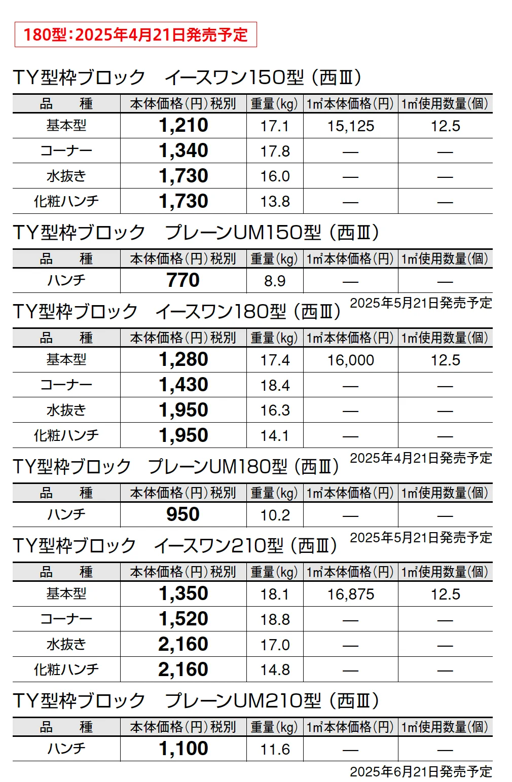 TY型枠ブロック イース ワン【九州・西中国】【2025年版】_価格_1