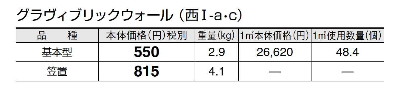 グラヴィブリック ウォール(組積材)_価格_3