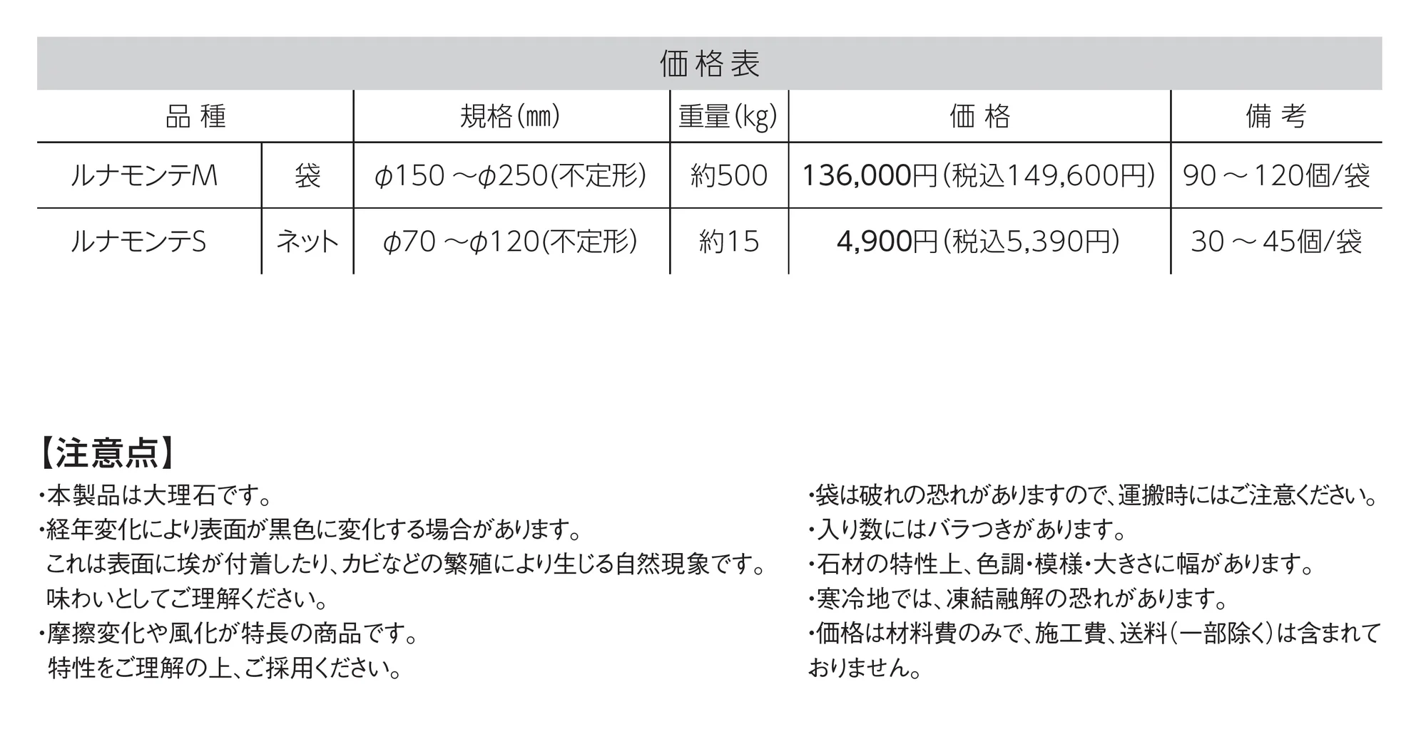 ルナモンテM／ルナモンテS_価格_1