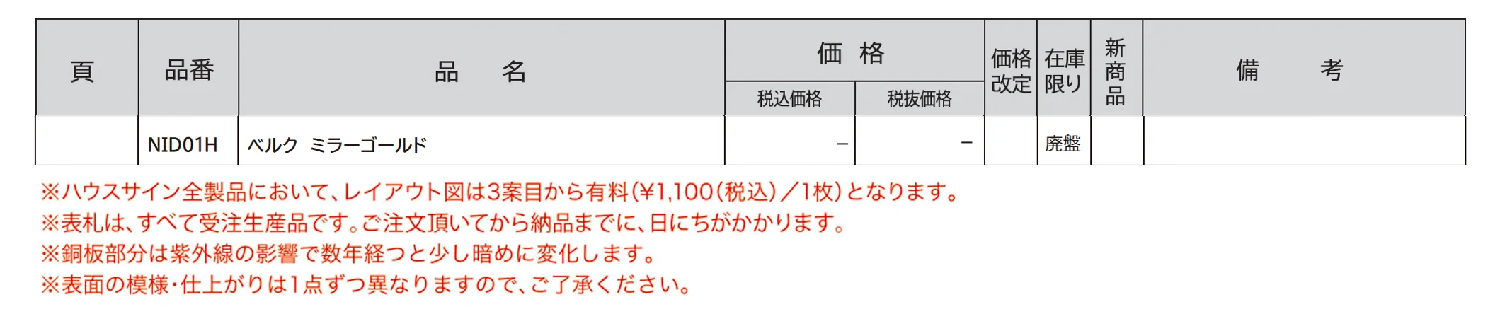 ハウスサイン ベルク ミラーゴールド【廃番】_価格_1