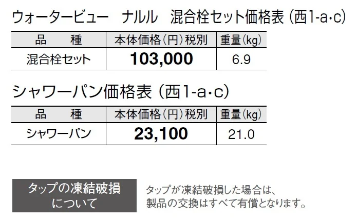 ウォータービュー ナルル混合栓セット【2024年版】_価格_3