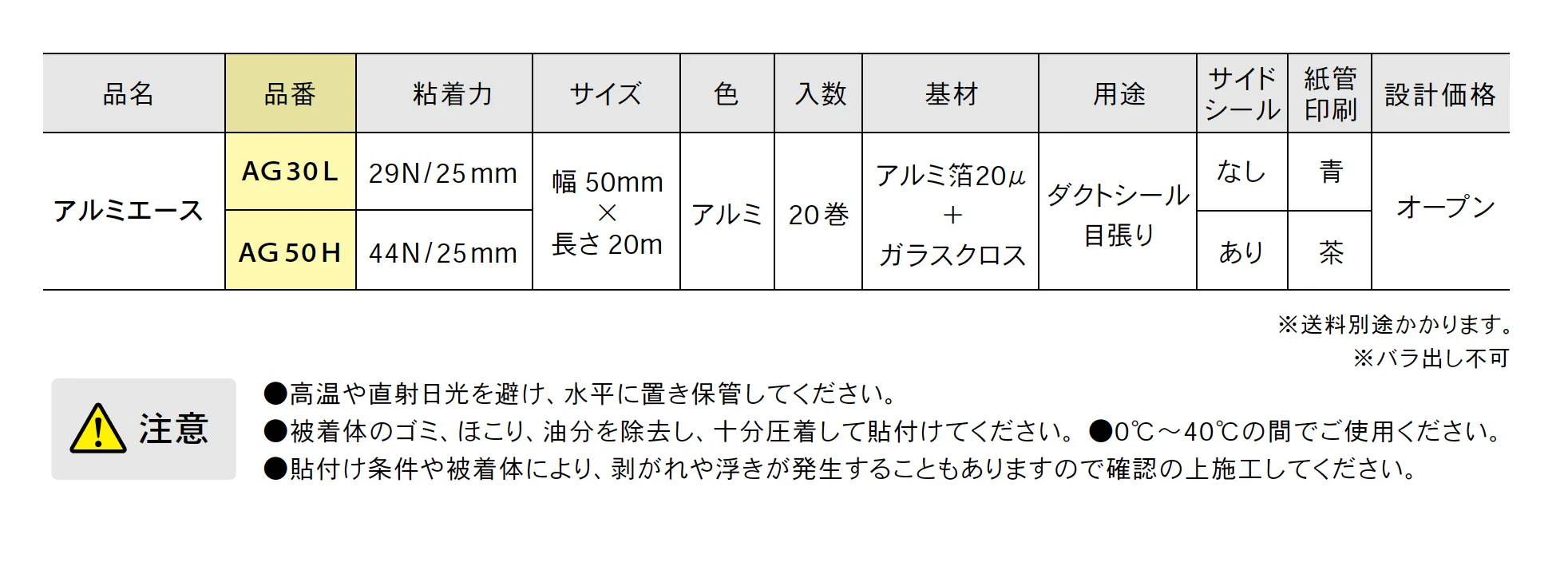 アルミエースAG-30L(強粘着タイプ) AG-50H(超強粘着タイプ)【2025年版】_価格_1
