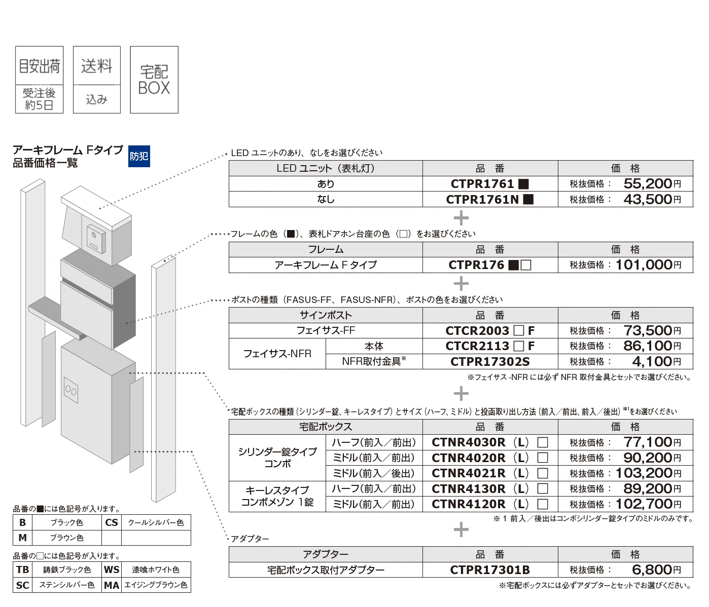 アーキフレームFタイプ(フェイサス+コンボ(宅配ボックス)用機能門柱)【2025年版】_価格_1