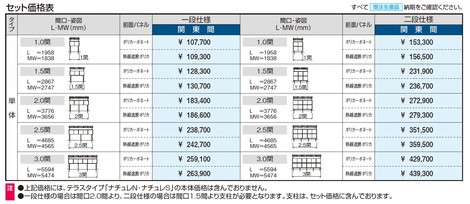 ナチュレP(前面パネル 二段仕様 独立式 パーゴラタイプ 壁寄せ納まり・独立納まり)【2024年版】_価格_1