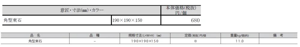 角型束石【2024年版】_価格_1