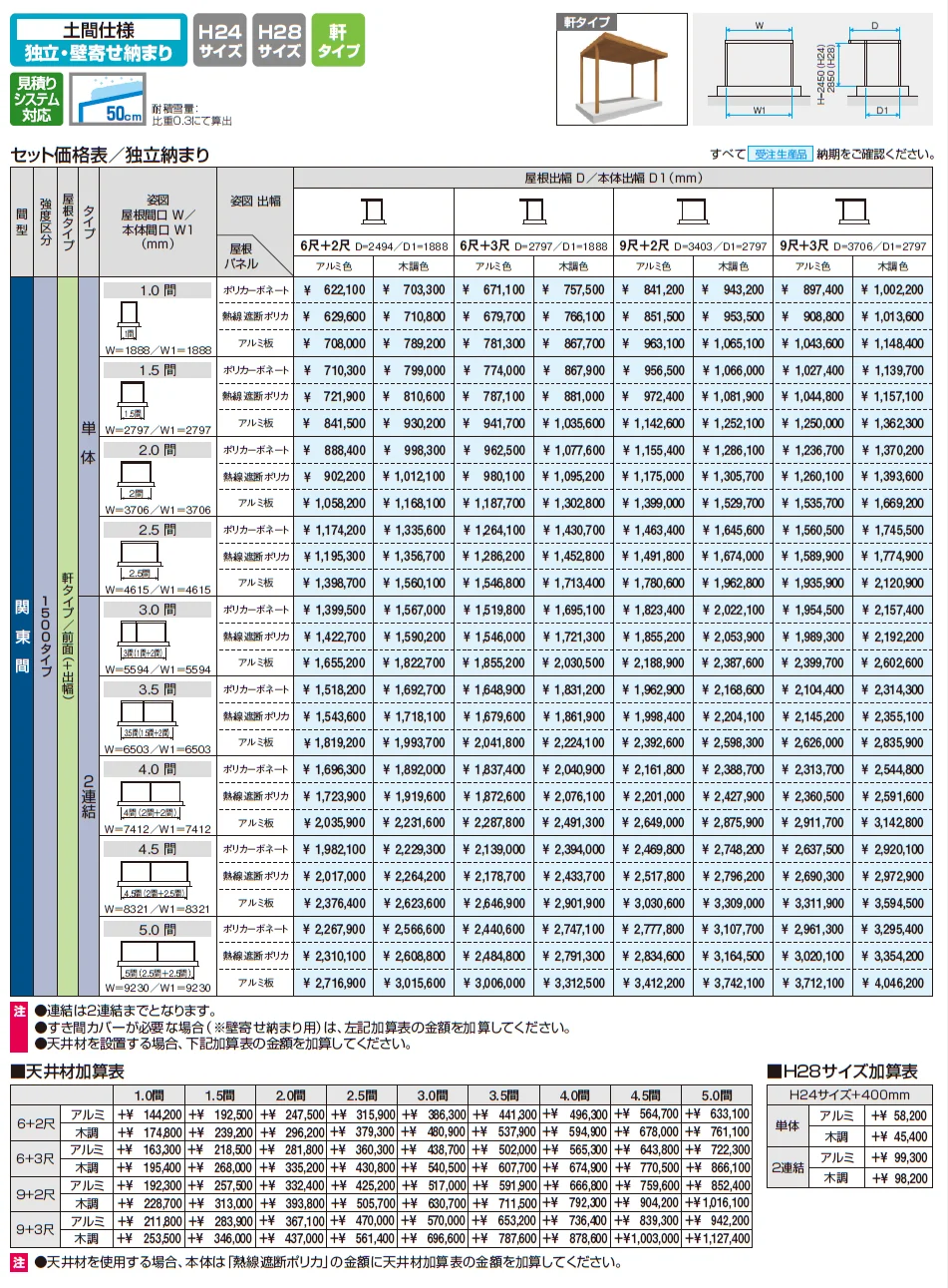 X.スタイル／クロス.スタイル 土間仕様 独立・壁寄せ納まり 軒タイプ（テラス）【2024年版】_価格_2