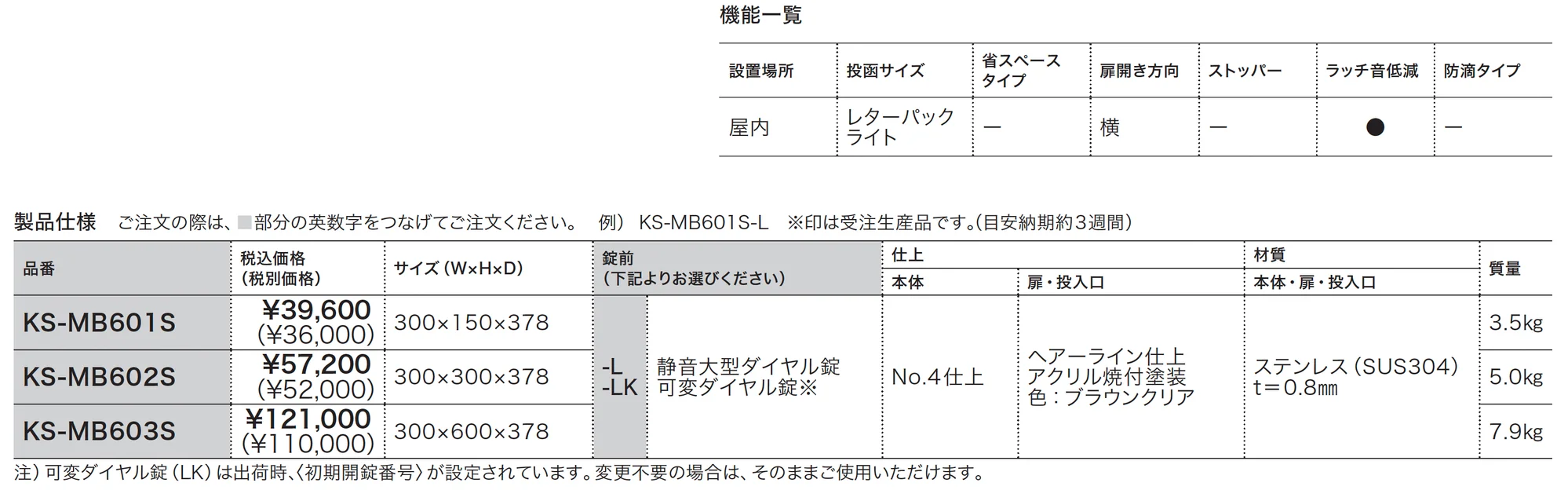 ポスト MB601S/MB602S/MB603S_価格_1