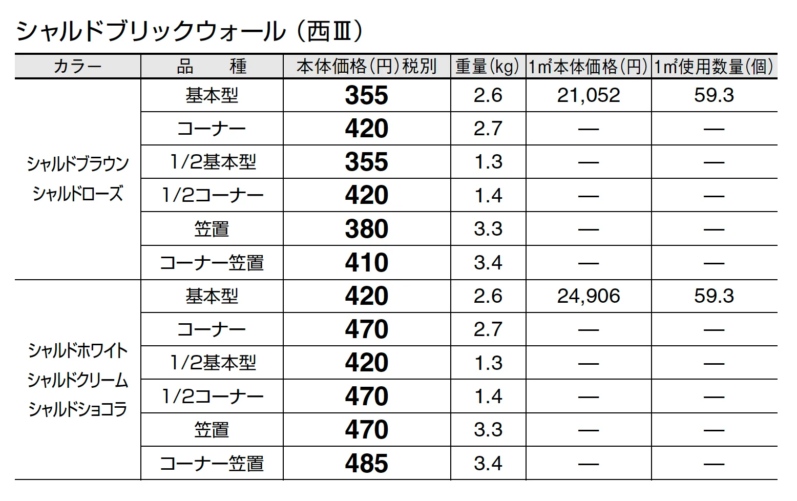 シャルドブリックウォール_価格_5