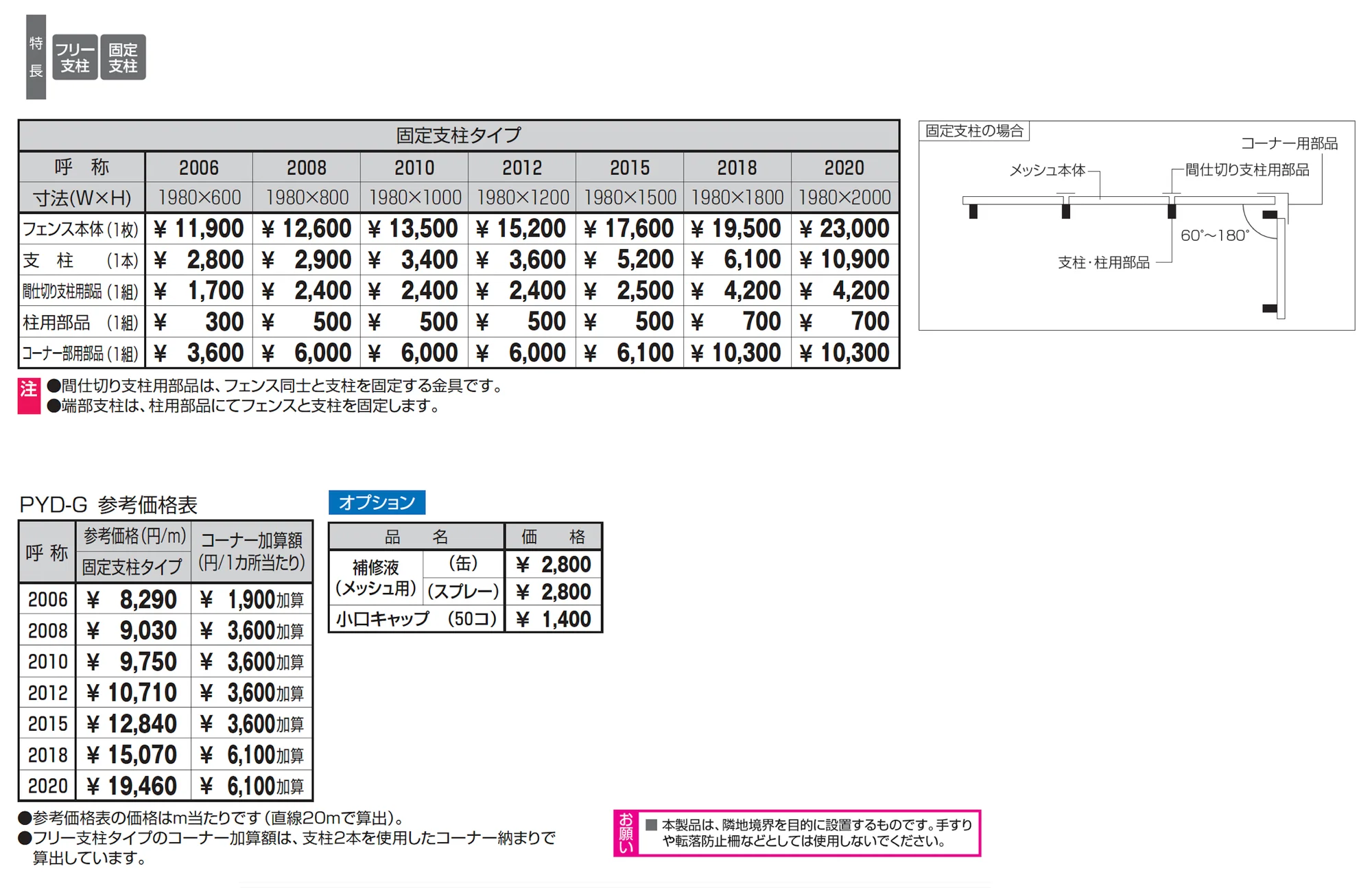 ユメッシュG型フェンス 固定支柱タイプ_価格_1