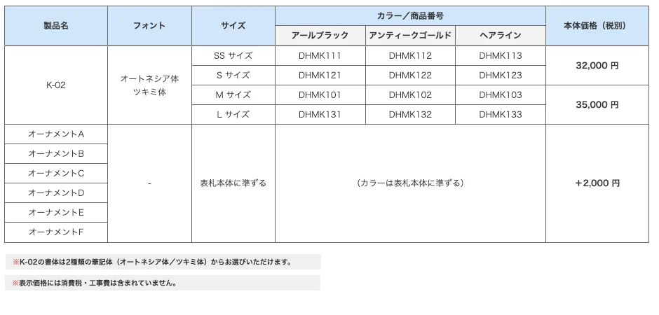 切文字コレクション K02表札【2024年版】_価格_1