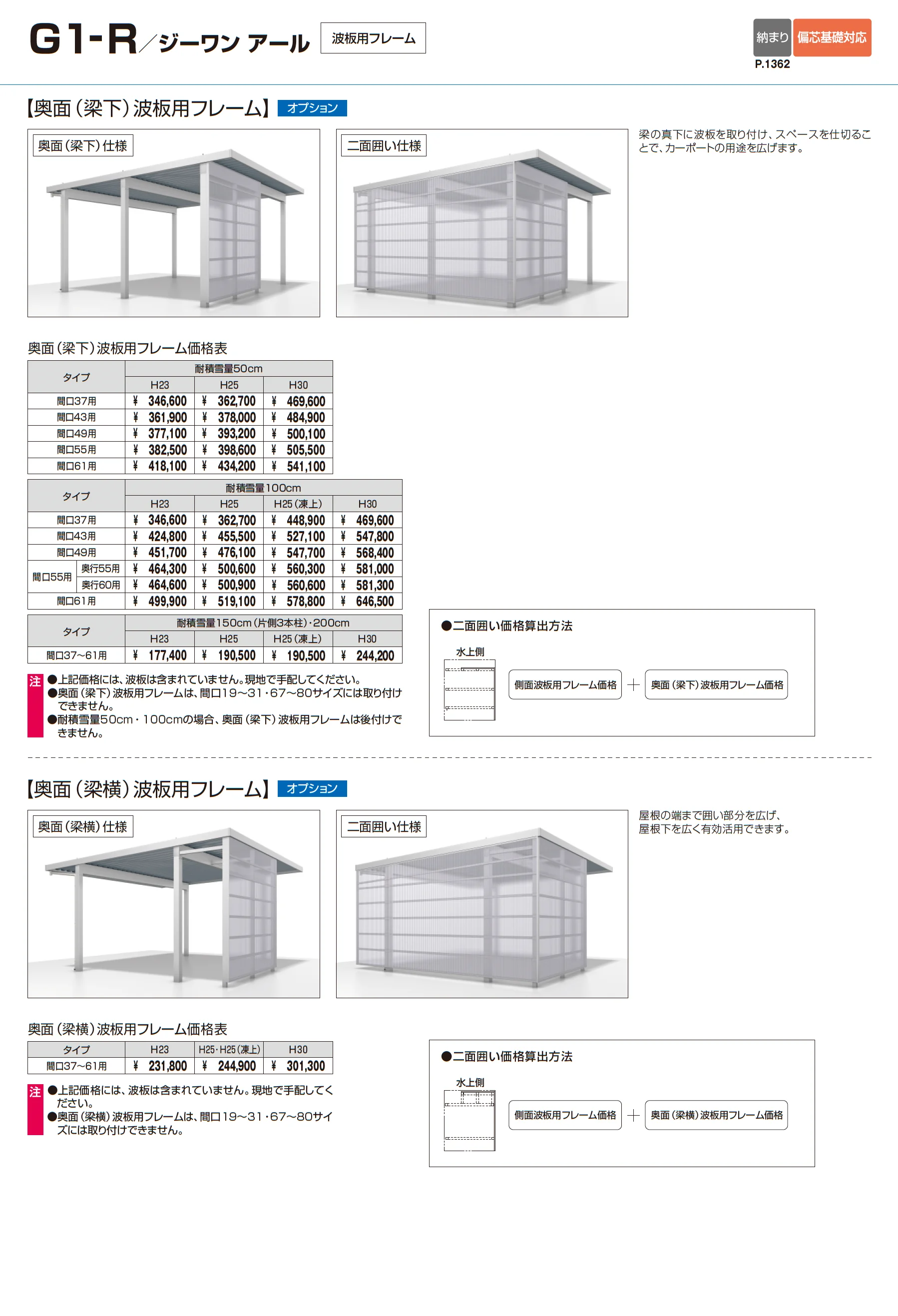 G1-R/ジーワン アール(耐積雪量150cm仕様 H23~30(片側2本柱):基本・間口連結)_価格_8