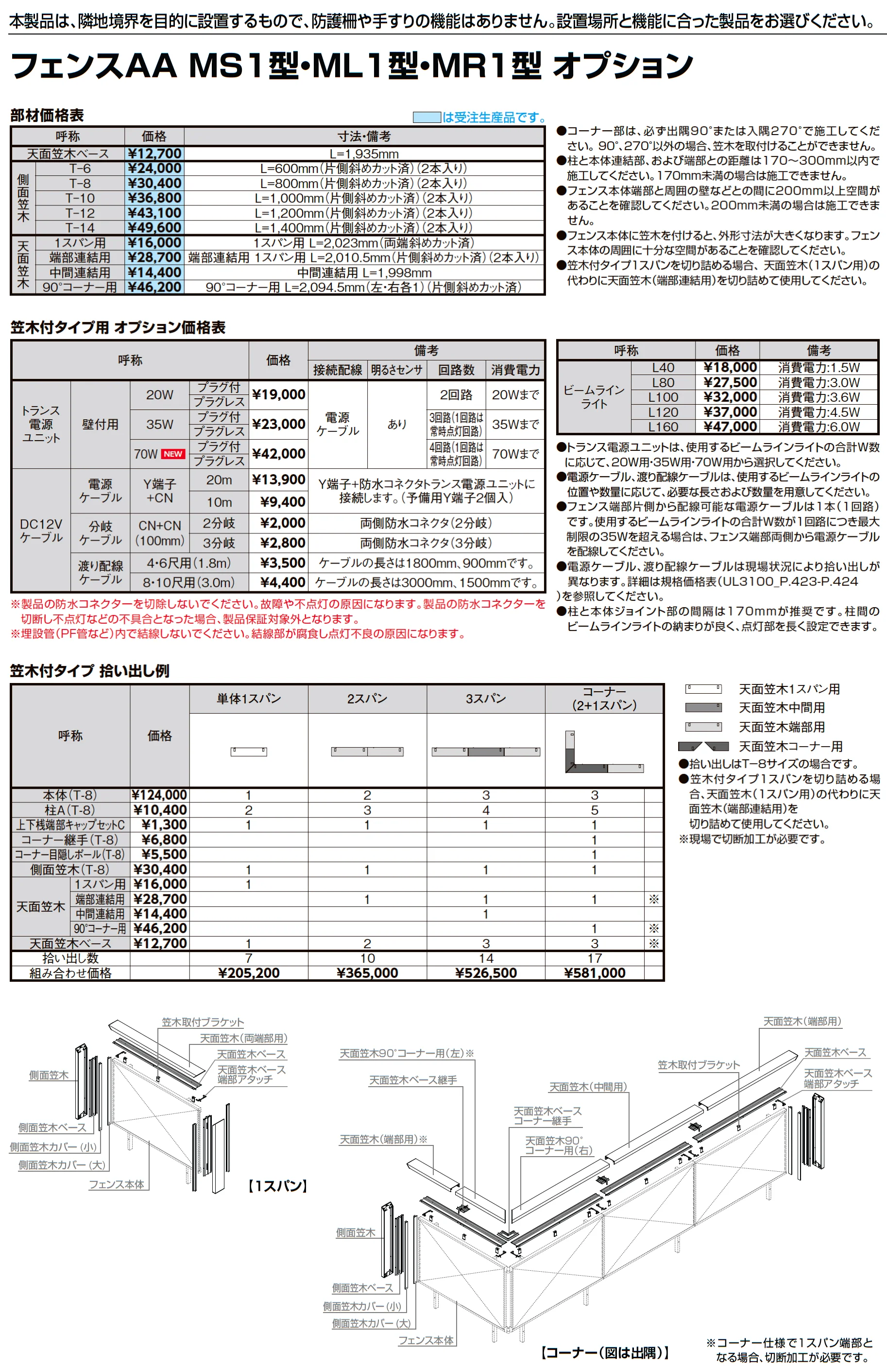 フェンスAA(メタル調) MR1型(横格子)笠木付タイプ_価格_2