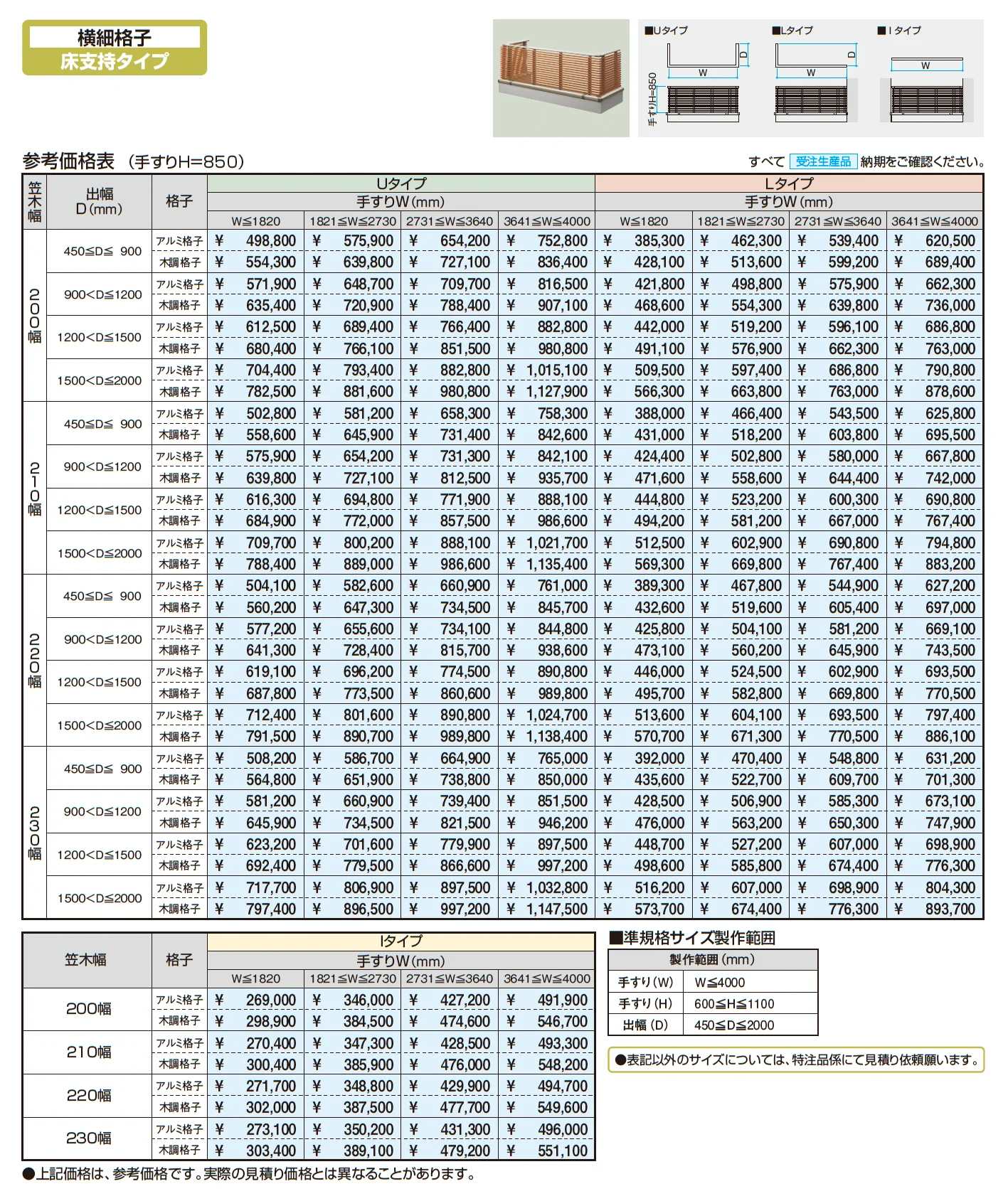 バルコニー手すりM型(横細格子 床支持タイプ)_価格_1