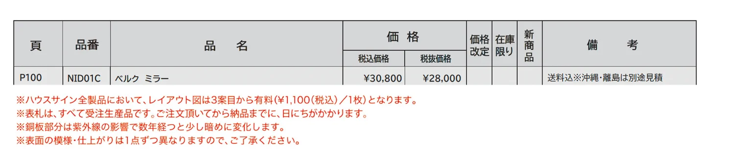 ハウスサイン ベルク ミラー_価格_1