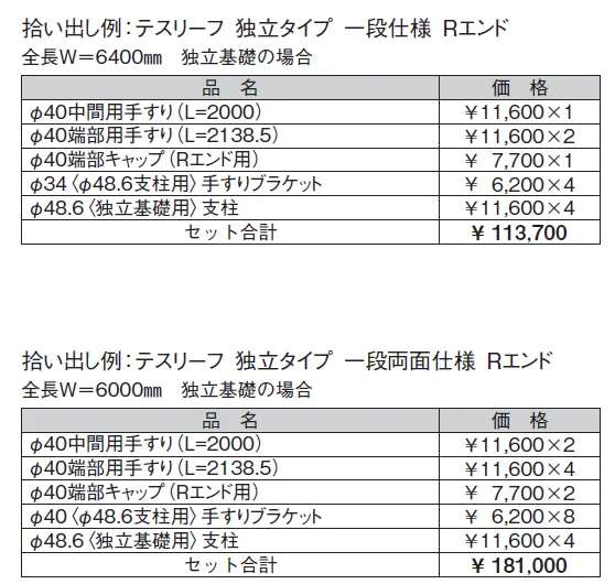 テスリーフ 独立タイプ フロントレール納まり／一段仕様・一段両面仕様_価格_2
