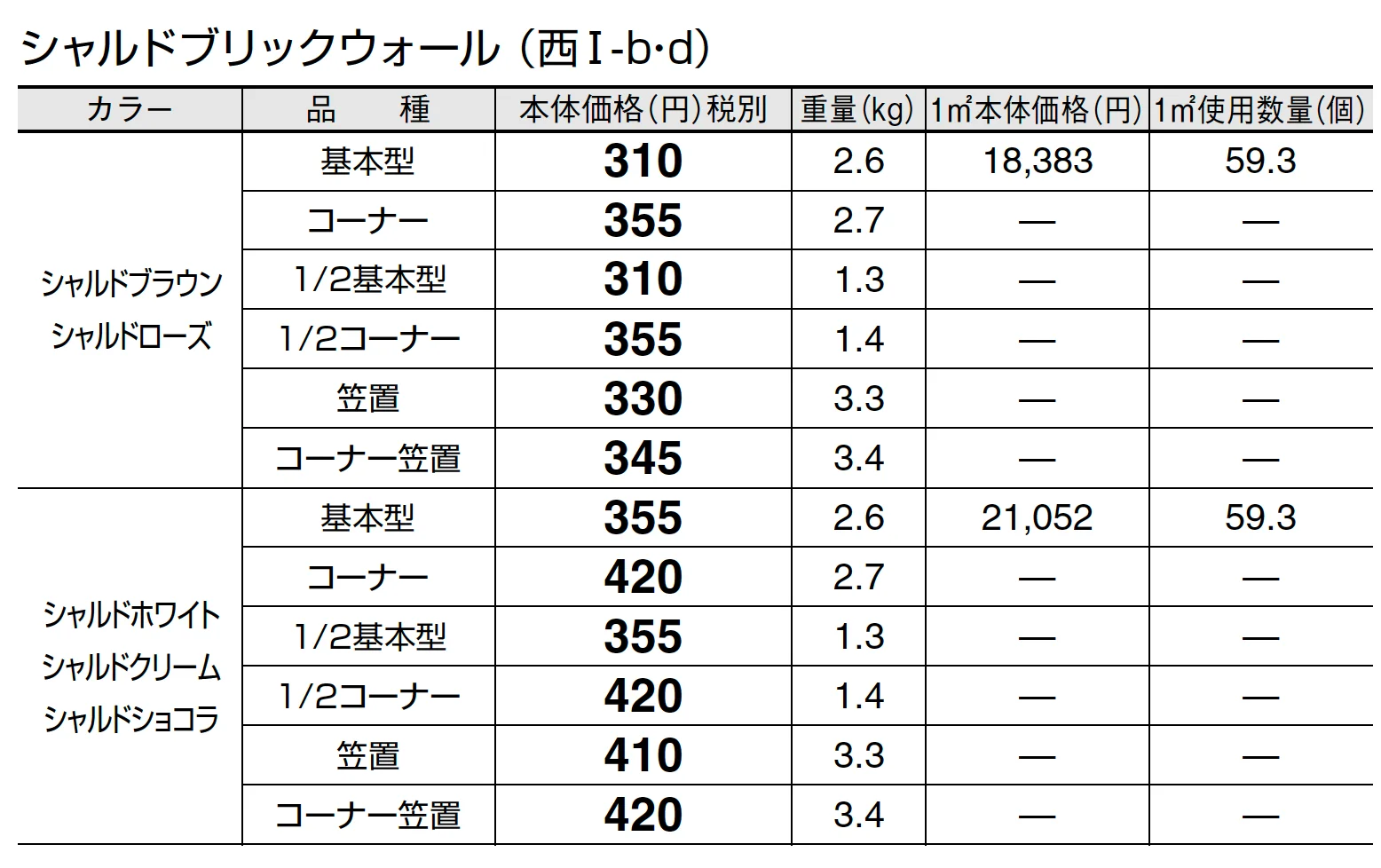シャルドブリックウォール_価格_4