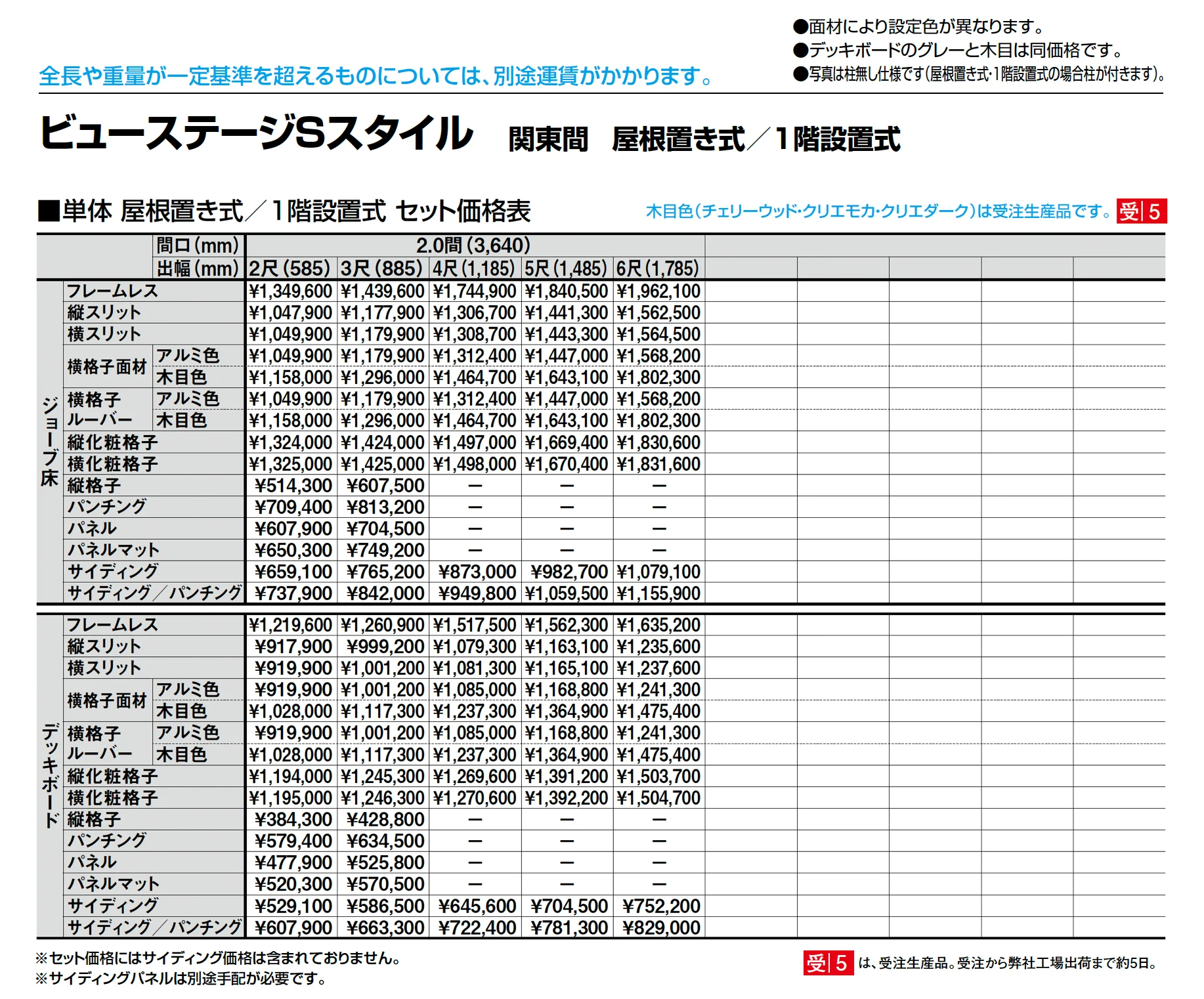 ビューステージ Sスタイル 関東間 屋根置き式/1階設置式_価格_2