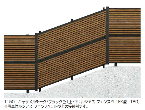 YKK APの「ルシアス フェンスYL1FK型 シンプレオ フェンスYL1K型 傾斜地用横ルーバー〈 自立建て用〉2段支柱 【2024.6月発売】【2024年版】」