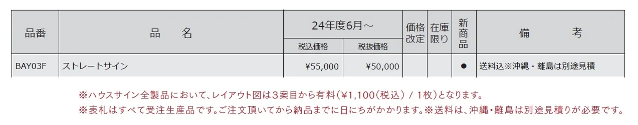 ハウスサイン ストレートサイン【2024年版】_価格_1