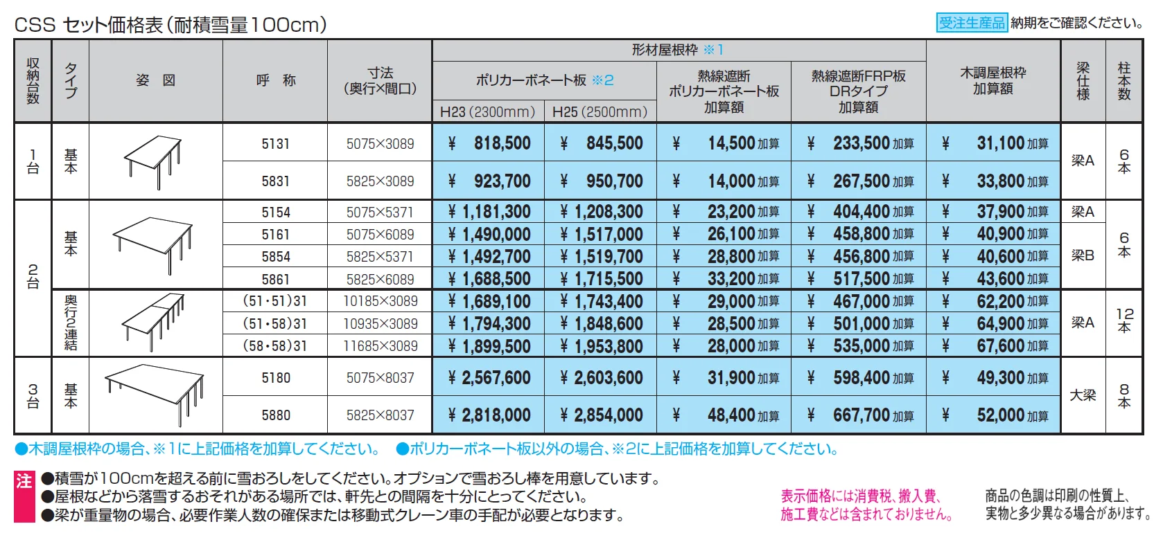 スカイリードZ デラックスタイプ（耐積雪量100cm・150cm仕様：基本・奥行連結）【2024年版】_価格_1