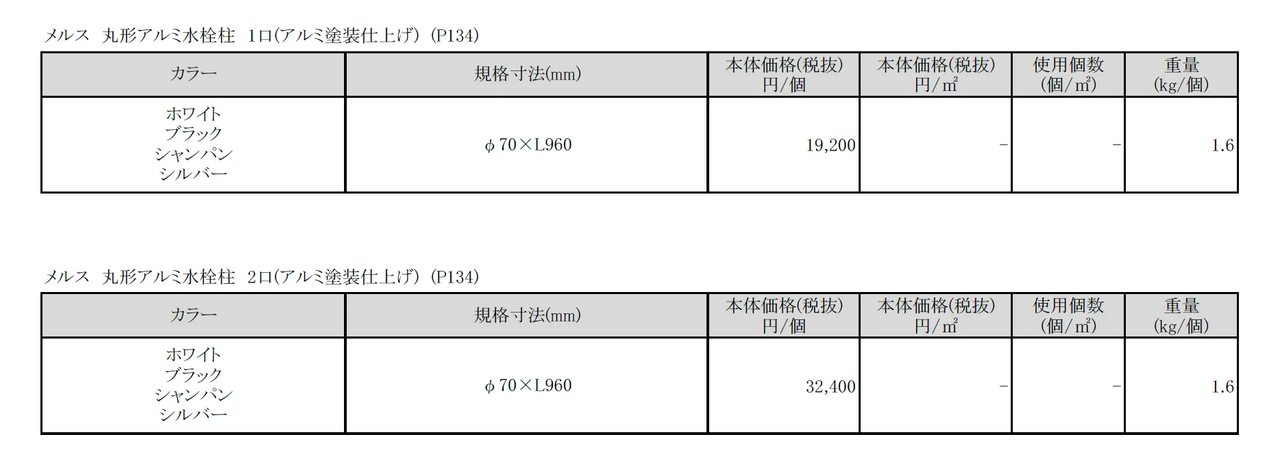 メルス 丸型アルミ水栓柱(アルミ塗装仕上げ)【2025年版】_価格_1