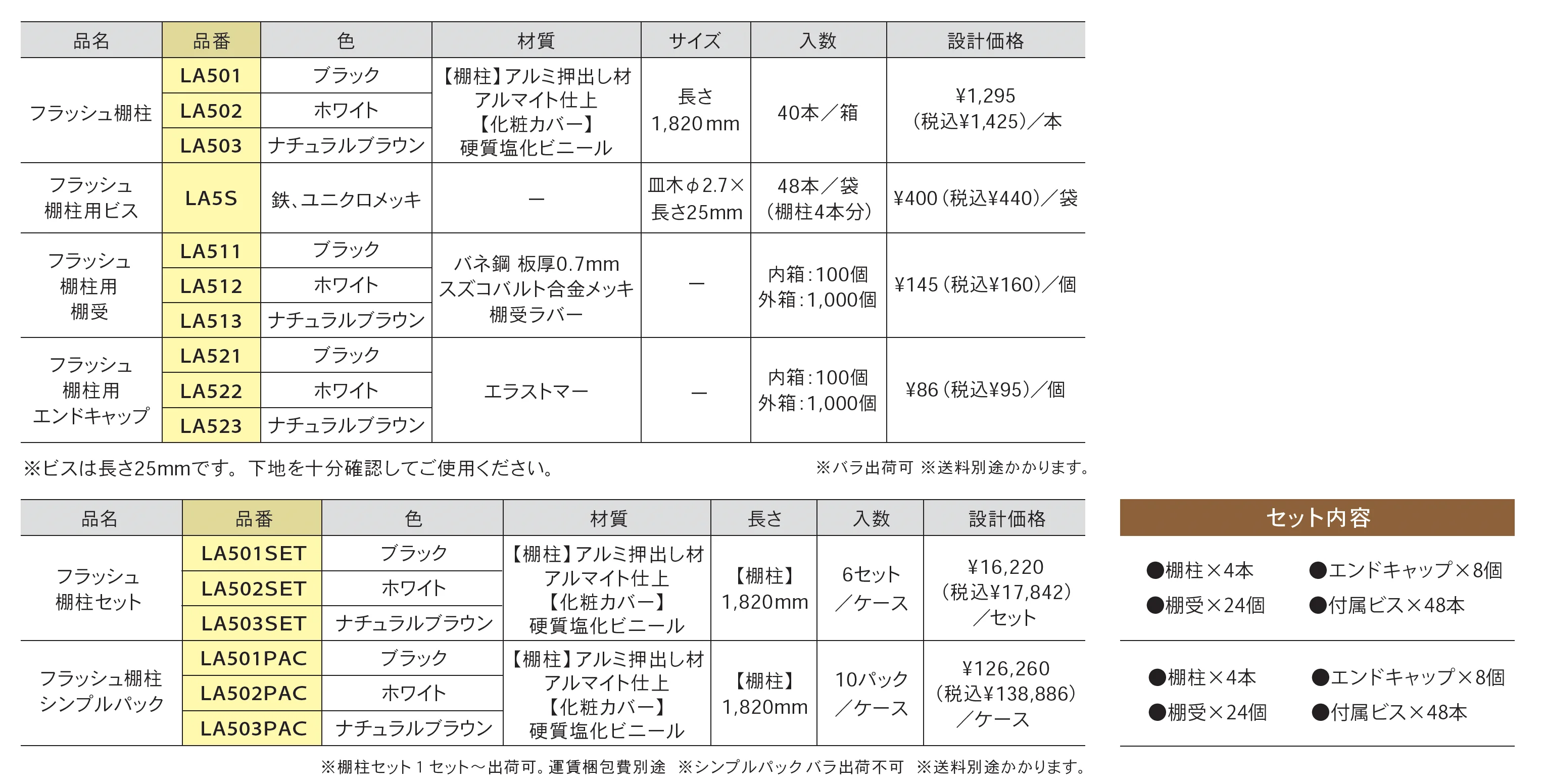 フラッシュ棚柱/セット/シンプルパック_価格_1