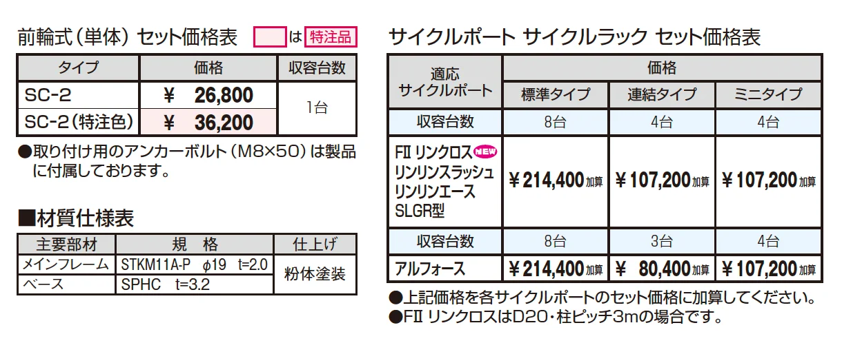 サイクルラック SCｰ2型 前輪式(単体)【2025年10月価格改訂版】_価格_1