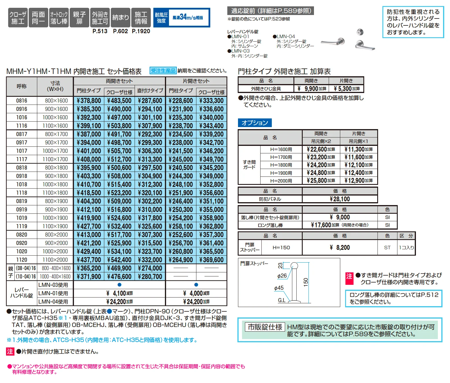 レジリアハイタイプY1型(HM型：レバーハンドル錠)【2025年10月価格改訂版】_価格_1