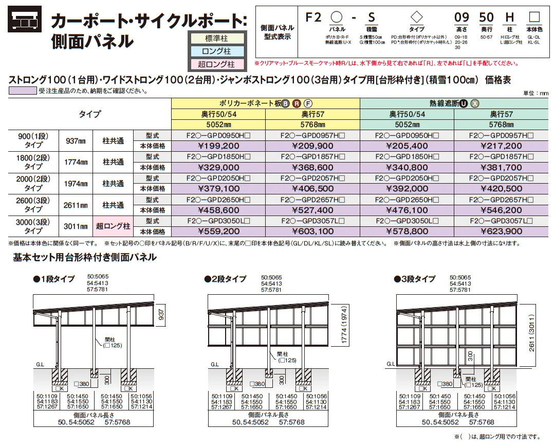 アーバンルーフⅡ ストロングタイプ100 カーポート：基本(1台用)/ワイドタイプ(2台用)/ジャンボタイプ(3台用)【2025年版】_価格_2