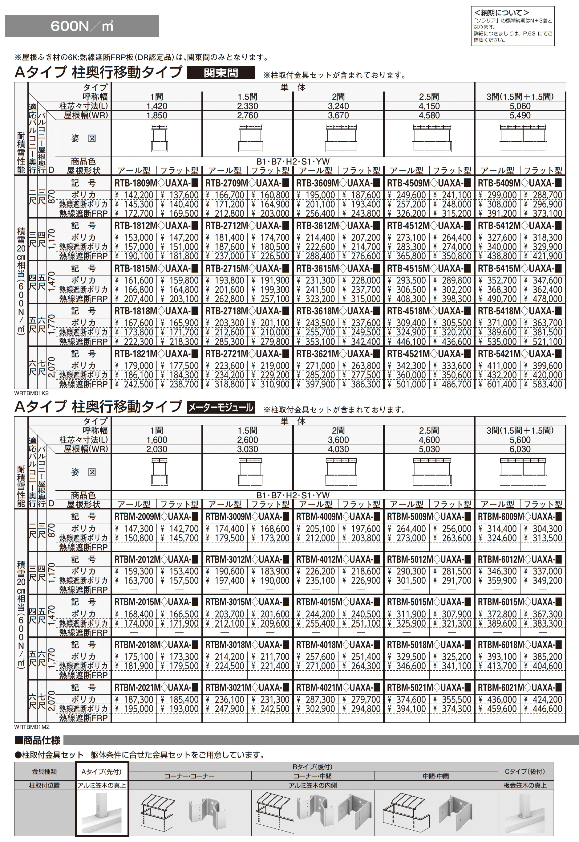 ソラリア 躯体式バルコニー屋根 壁付納まり【2025年版】_価格_1