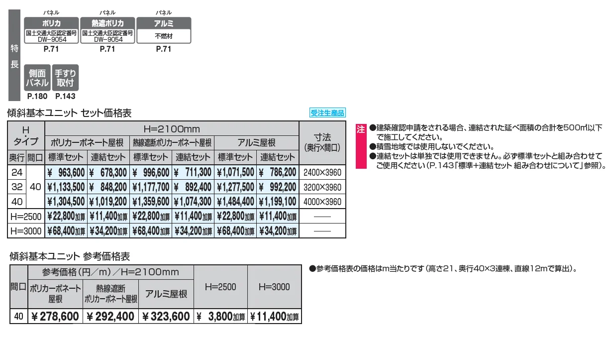 ブレラウェイS 両支持タイプ 一般地域型 間口40タイプ 傾斜基本ユニット【2025年版】_価格_1