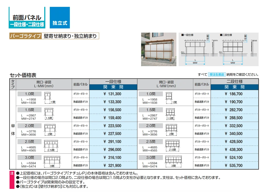 ナチュレP(PD型 1500タイプ パーゴラタイプ/独立納まり)【2025年10月価格改訂版】_価格_2
