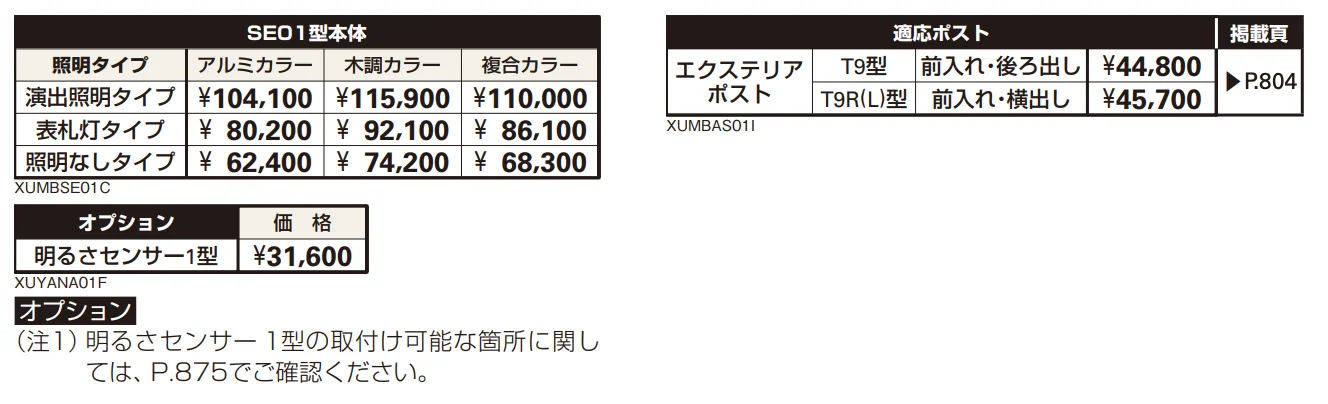 エクステリアポストT9型、T9R（L）型取付用ルシアス ポストユニット SE01型 【2022年版】_価格_2