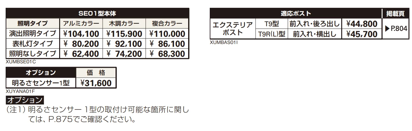 エクステリアポストT9型、T9R（L）型取付用ルシアス ポストユニット WE01型 【2022年版】_価格_2