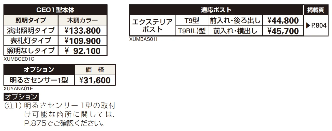 エクステリアポストT9型、T9R(L)型取付用ルシアス ポストユニット CE01型 【2022年版】_価格_2