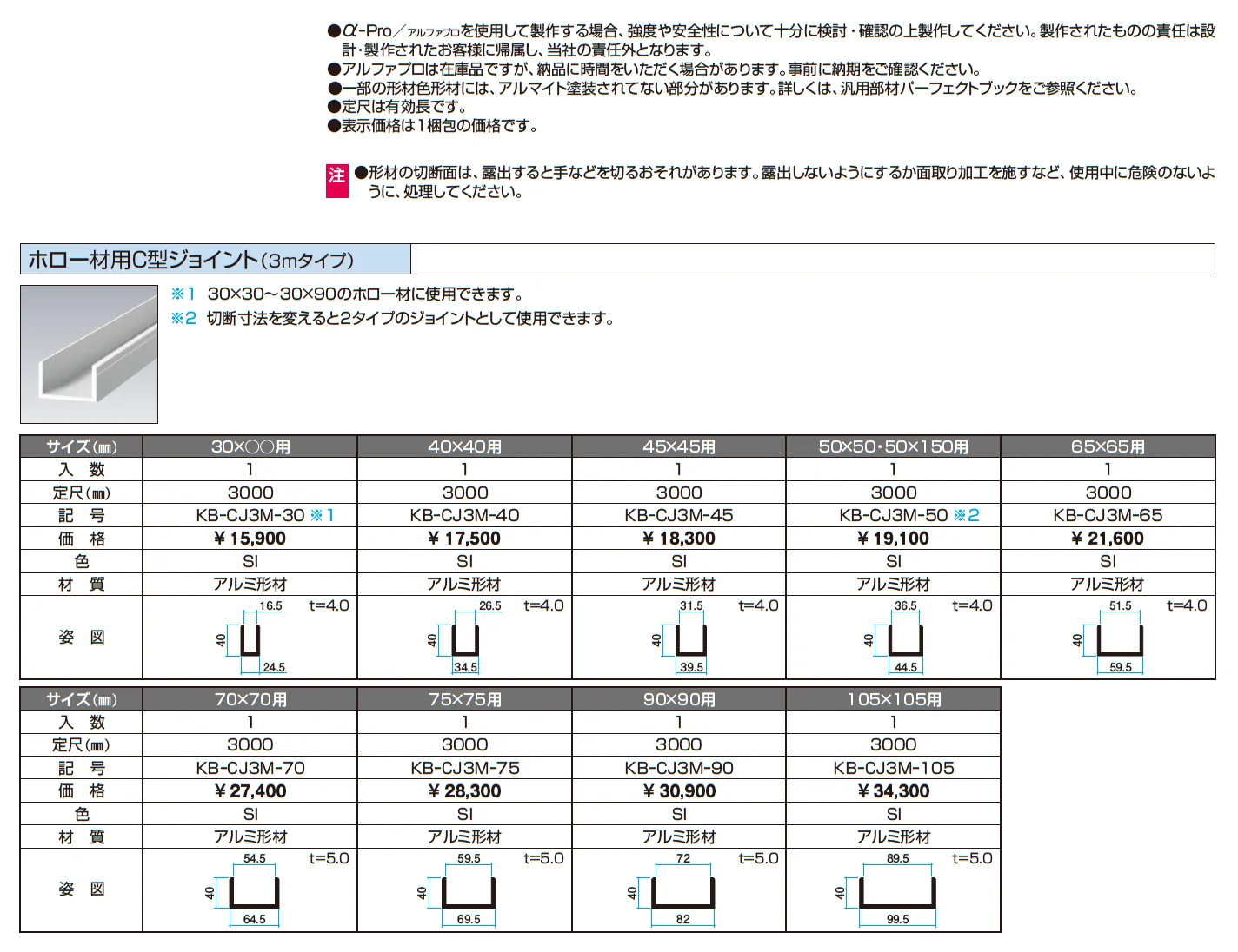 ホロー材用C型ジョイント(3mタイプ)【α-Pro アルファプロ】【2025年10月価格改訂版】_価格_1