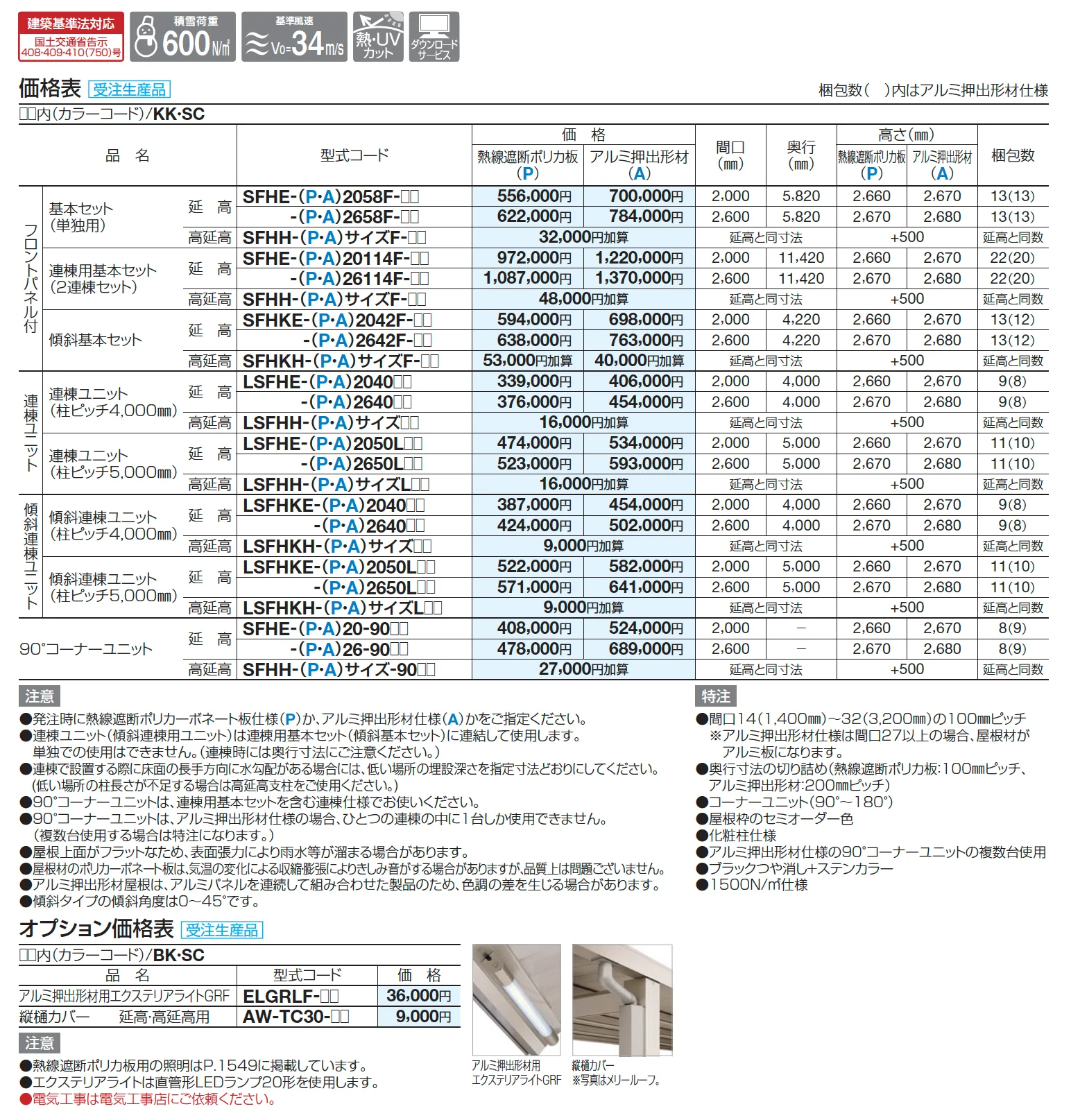 ソリッドルーフFHタイプ 柱間ピッチ4000m【2025年版】_価格_2