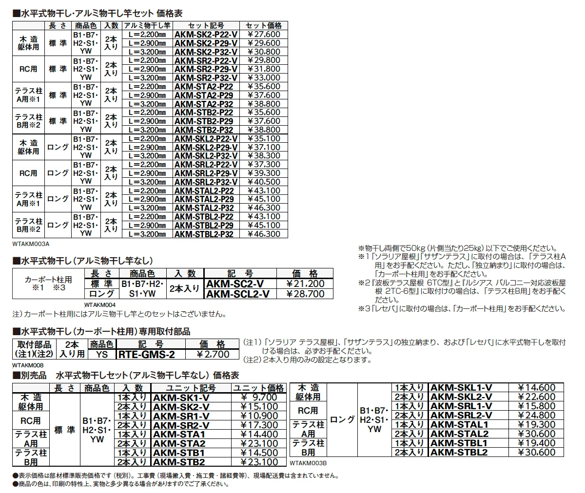 テラス屋根・バルコニー屋根用　水平式物干し【2024年版】_価格_1