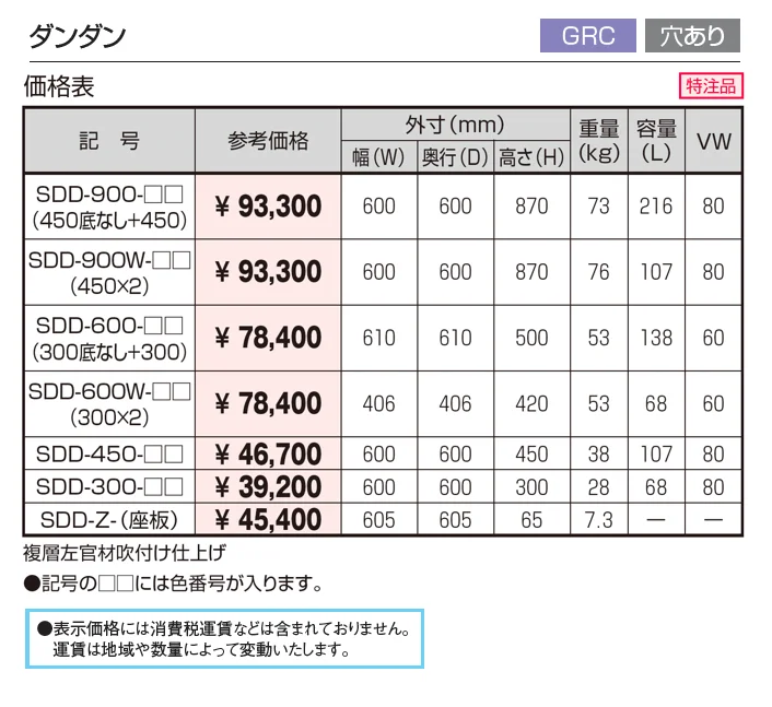 プランター ダンダン (GRC 穴あり)【2025年10月価格改訂版】_価格_1