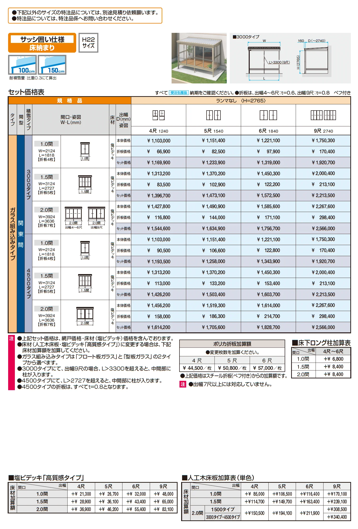 スーパーテラスGTⅡ(サッシ囲い仕様 床納まり H22サイズ ガラス組み込みタイプ)【2025年10月価格改訂版】_価格_1